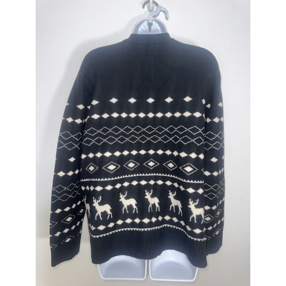Loft Plus Cardigan Black/White Deer Print Open Front Rustic Holidays Women 16/18 - Picture 4 of 10